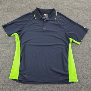 Russell Athletic Dri Power 360 Polo Shirt Mens XL Navy Neon Green Training Fit